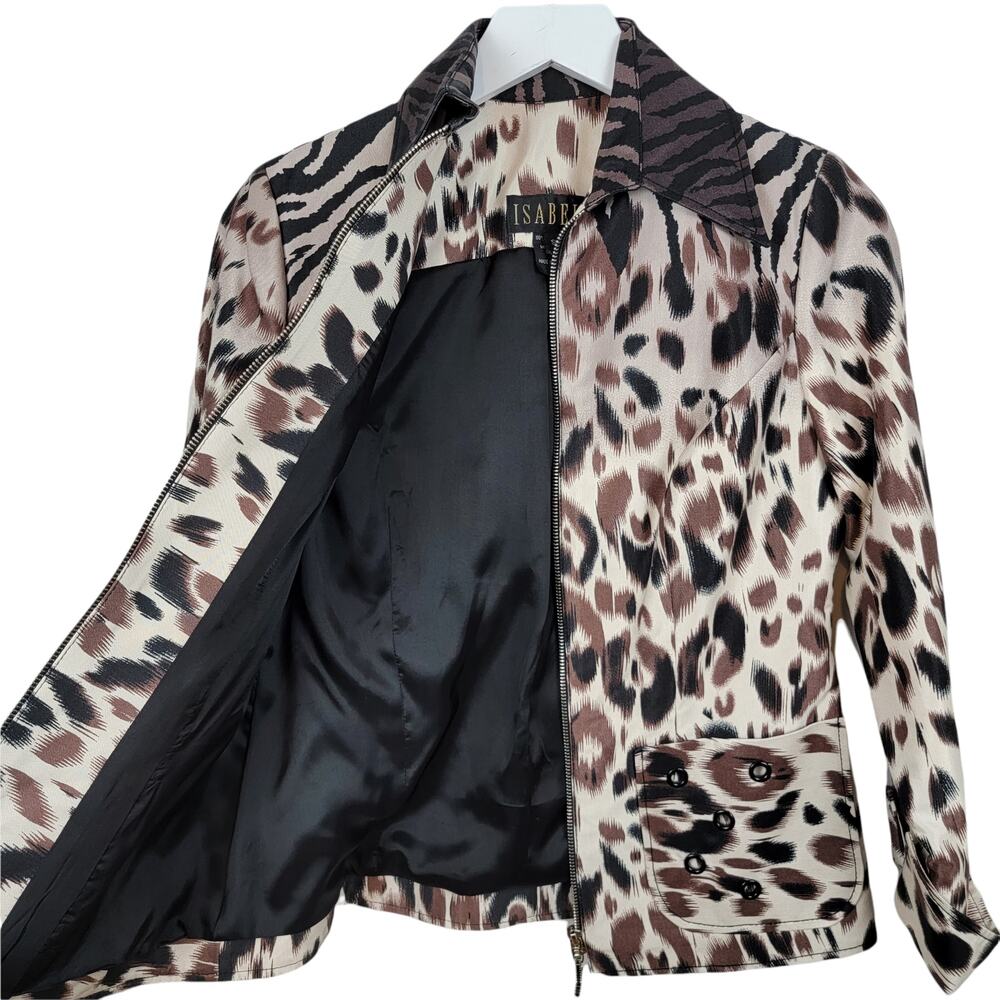 Isabel Graphic Zebra Collar Leopard Print Zip Front Blazer - Size S - Picture 2 of 5